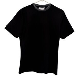 Raith Mens Black Scuba Knit Crew Neck Tee Marled Grey Collar Short Sleeve Small